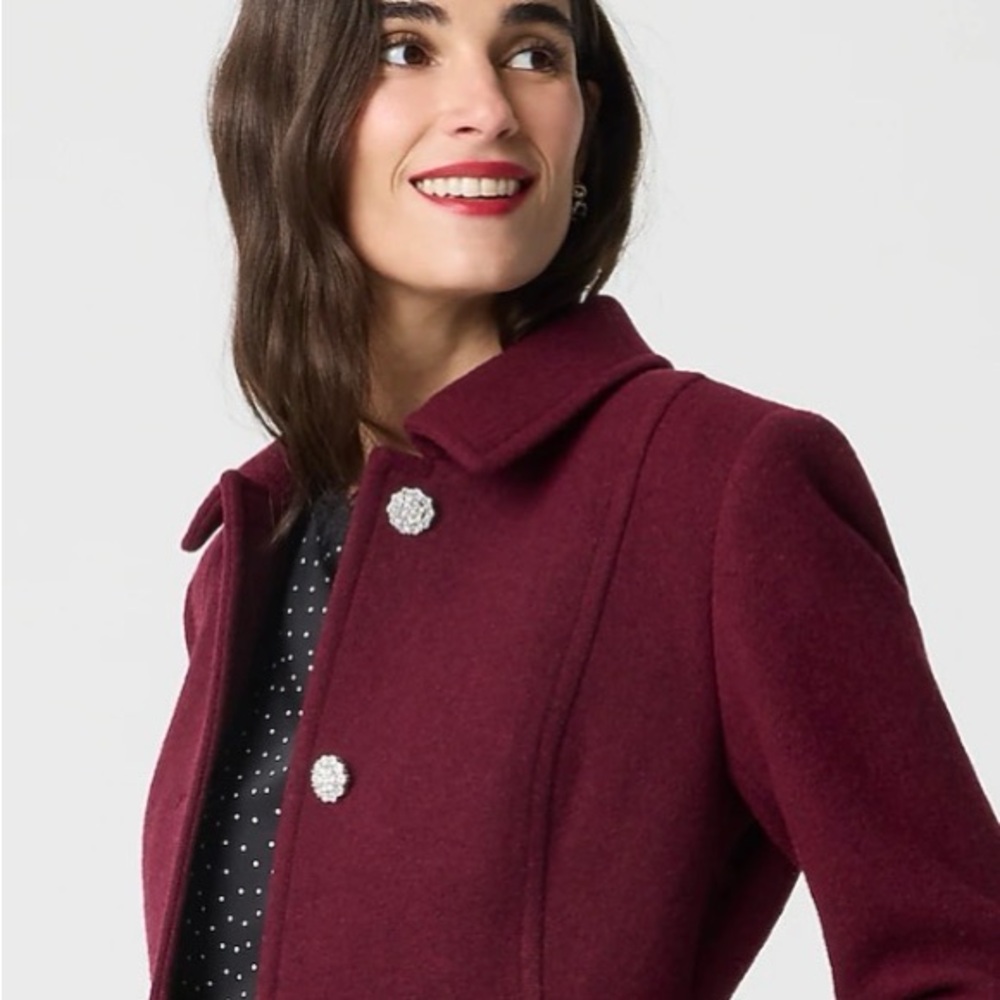 J. Crew Lady day coat in Burgundy with jewel buttons size 4, NWT. - Picture 10 of 12